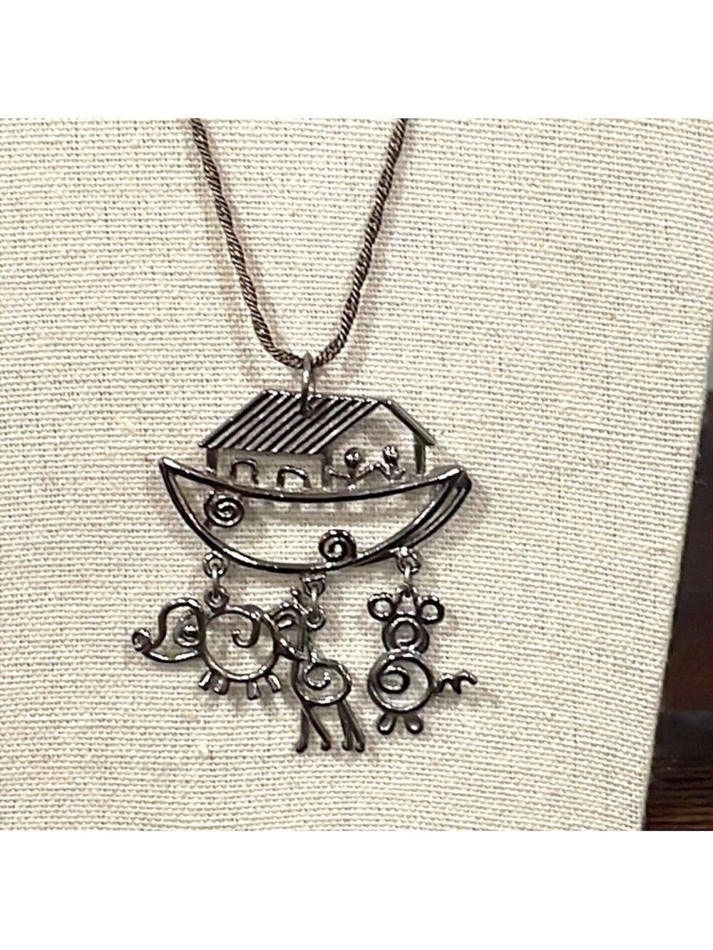 Vintage Korea Noah’s Arc pendant on twisted silver tone chain
